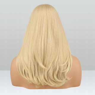 Peruka Blond z Grzywką 45cm Syntetyczne Włosy Jasny Blond Długie Proste