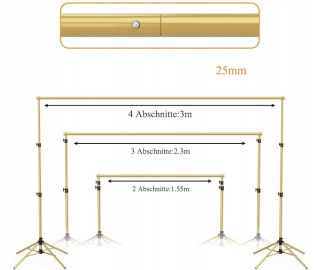 Stojak na Tło Fotograficzne 2 x 3m Regulowany Poprzeczka Ø 25 mm - Złoty