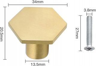 DXLing 4 sztuki sześciokątnych gałek z litego mosiądzu, średnica 34 mm