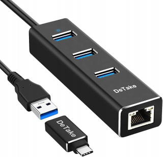 Hub USB 3.0, aluminiowy z 3 portami, adapter RJ45 - idealny do biura